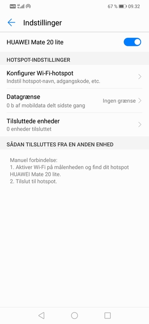 Din telefon er nu sat op til brug som modem