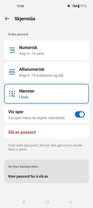 Telefonen din er nå sikret med en skjermlås