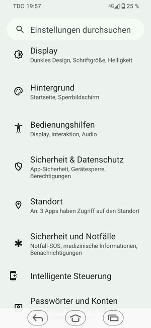 Scrollen Sie und wählen Sie Sicherheit & Datenschutz