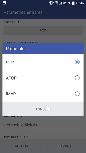 Sélectionnez POP ou IMAP