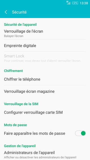 Pour activer votre écran de verrouillage, allez dans le menu Sécurité et sélectionnez Verrouillage de l'écran