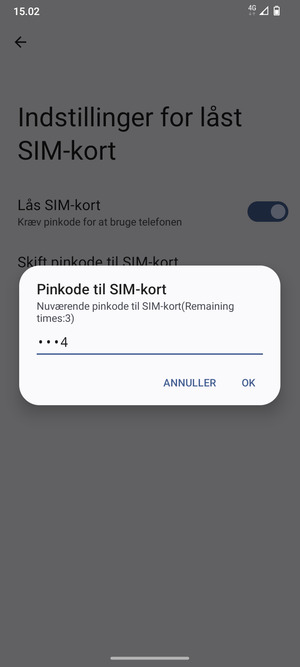 Indtast Nuværende pinkode til SIM-kort og vælg OK