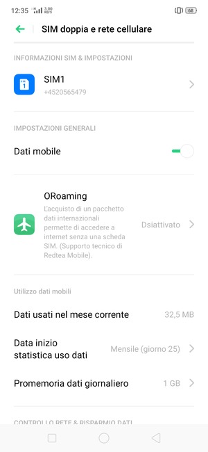 Seleziona SIM1 o SIM2