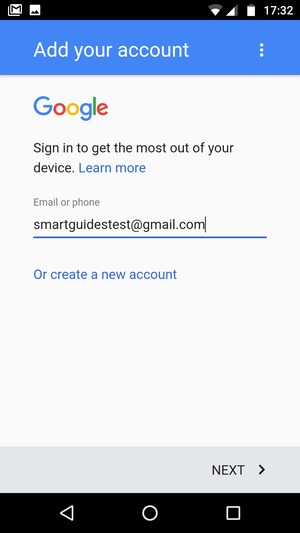 Enter your Gmail address and select NEXT