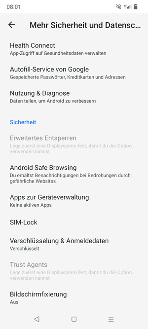 Scrollen Sie und wählen Sie SIM-Lock