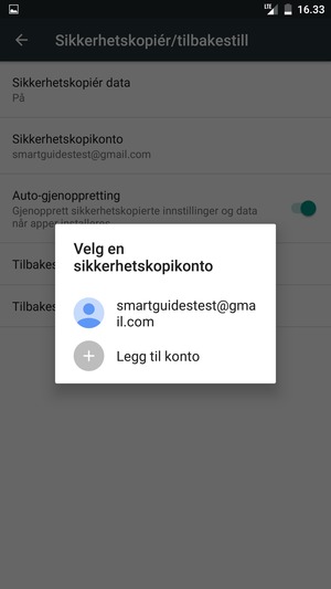 Velg sikkerhetskopi-kontoen din