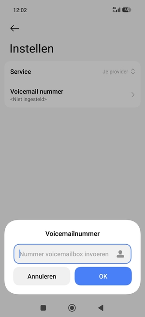 Voer het Voicemailnummer in en selecteer OK