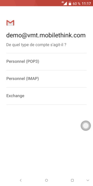 Sélectionnez Personnel (POP3) ou Personnel (IMAP)