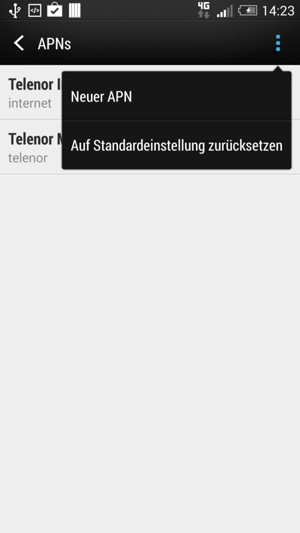 Wählen Sie die Menü-Taste und wählen Sie Neuer APN