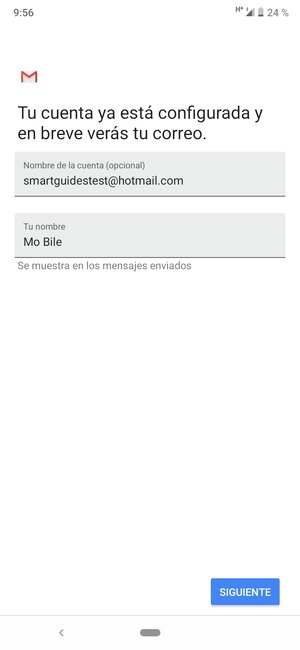 Déle a su cuenta un nombre y escriba su nombre. Seleccione SIGUIENTE