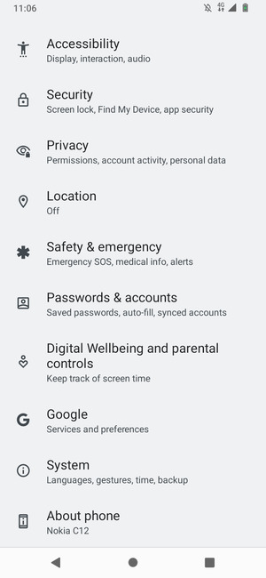Scroll to and select Passwords & accounts