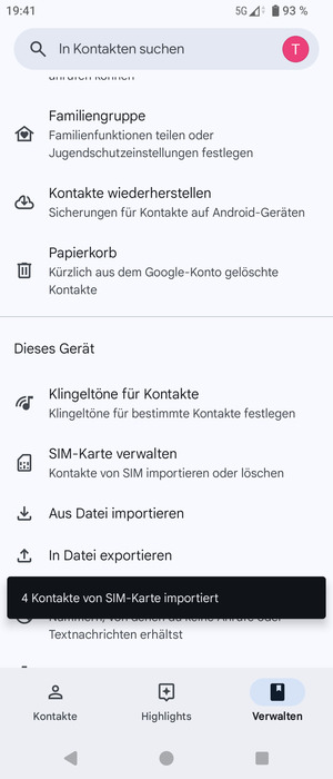 Ihre Kontakte werden in Ihrem Google Konto gespeichert und auf Ihrem Handy gespeichert, wenn Google das nächste Mal synchronisiert wird.
