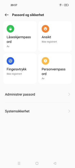 For å aktivere skjermlåsen, gå til Passord og sikkerhet-menyen og velg Låseskjermpassord