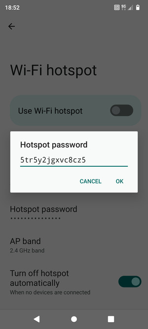 Enter a Wi-Fi hotspot password of at least 8 characters and select OK