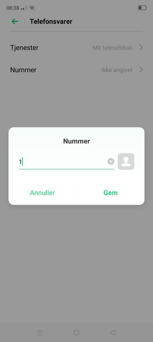 Indtast Telefonsvarernummer og vælg Gem