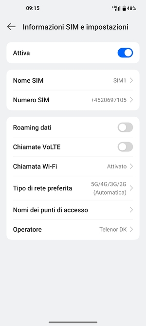 Per modificare la rete, in presenza di problemi, seleziona Operatore