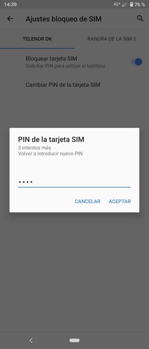 Confirme su nuevo PIN de tarjeta SIM y seleccione ACEPTAR