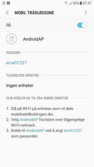 Telefonen din er konfigurert for bruk som et modem