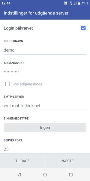 Indtast udgående serveradresse