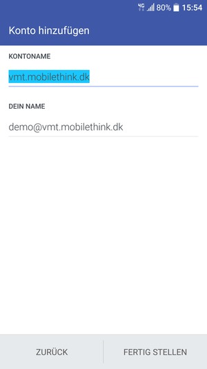 Geben Sie Ihrem Konto einen Namen und geben Sie Ihren Namen ein. Wählen Sie FERTIG STELLEN