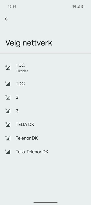 Velg en nettverksoperatør fra listen