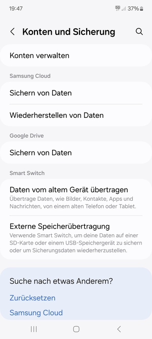 Gehen Sie zurück zum Konten und Sicherung Menü und wählen Sie Konten verwalten