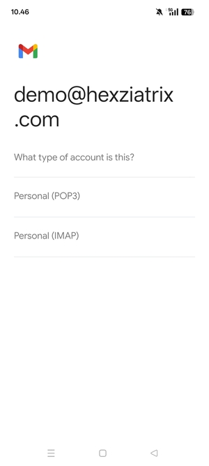 Select Personal (POP3) or Personal (IMAP)