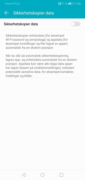 Slå på Sikkerhetskopier data