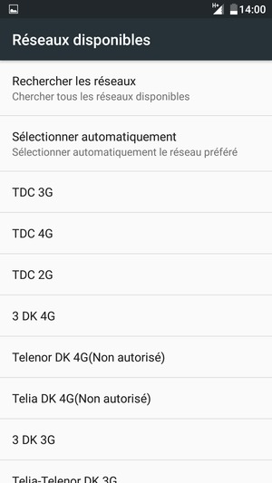Sélectionnez un opérateur réseau dans la liste