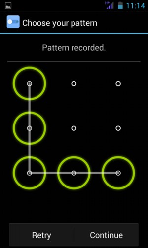 Draw an unlock pattern and select Continue