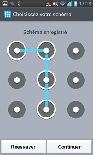 Dessinez un motif de déverrouillage et sélectionnez Continuer
