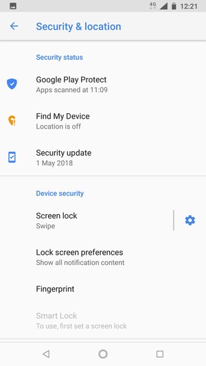 To activate your screen lock, go to the Security & location menu and select Screen lock