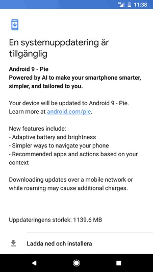 Om din telefon inte är uppdaterad, välj Ladda ned och installera