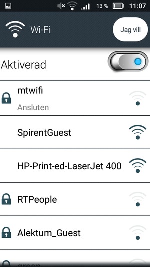Du är nu ansluten till Wi-Fi nätverket