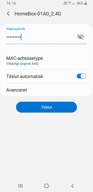 Indtast Wi-Fi adgangskoden og vælg Tilslut