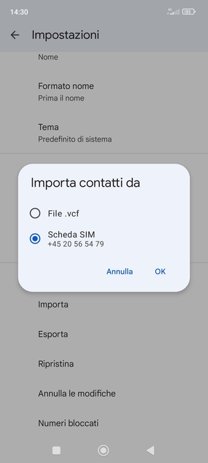 Seleziona Scheda SIM e poi OK