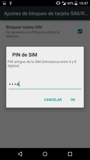 Introduzca su PIN antiguo de la SIM y seleccione OK