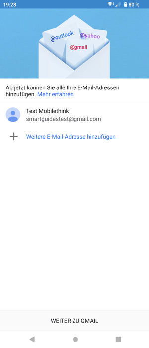 Wählen Sie WEITER ZU GMAIL