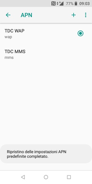 Le impostazioni del tuo telefono saranno ripristinate secondo le impostazioni internet e MMS predefinite