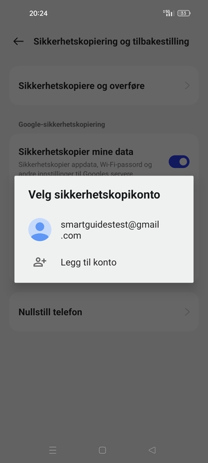 Velg sikkerhetskopi-kontoen din