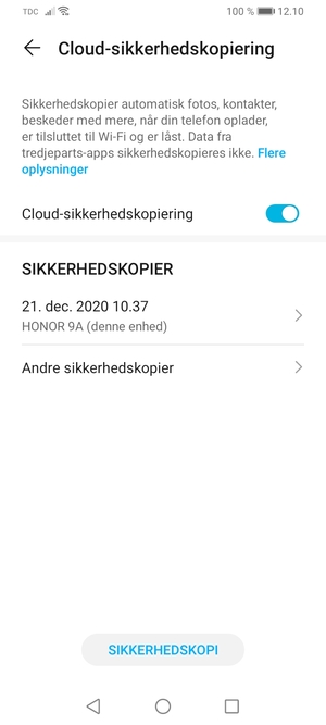 Vælg SIKKERHEDSKOPI