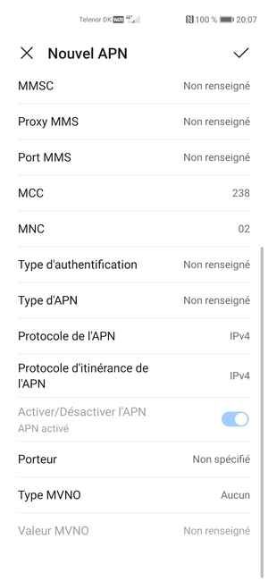 Faites défiler vers le bas et saisissez les informations MMS