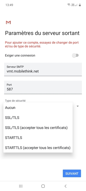 Sélectionnez Aucun puis SUIVANT