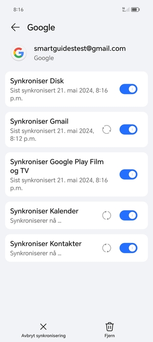 Din informasjon blir synkronisert