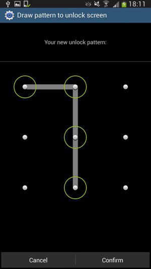 Draw the unlock pattern again and select Confirm