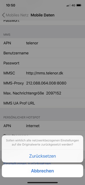 Wählen Sie Zurücksetzen
