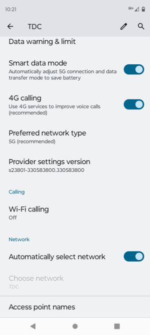 Scroll to and select Preferred network type