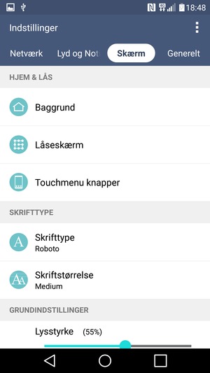 For at ændre PIN-koden til sim-kortet, vend tilbage til menuen Indstillinger og vælg Generelt