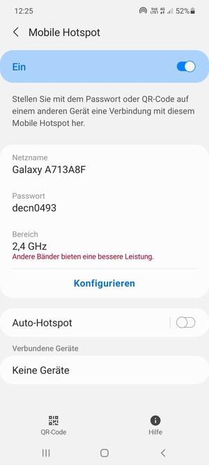 Ihr Handy ist jetzt für die Verwendung als Modem eingerichtet