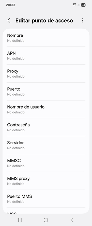Introduzca la información de MMS